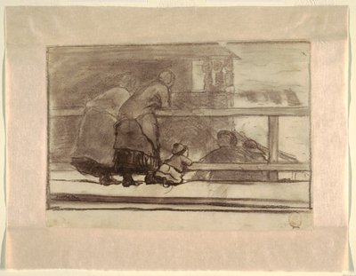 Two Women and a Child at a Rail, Overlooking Beach at Tynemouth by Winslow Homer